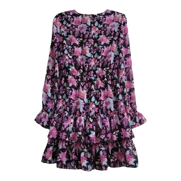 Bar Ill Purple Pink & Black Floral Ruffled Hem Mini Dress Large - Picture 6 of 11